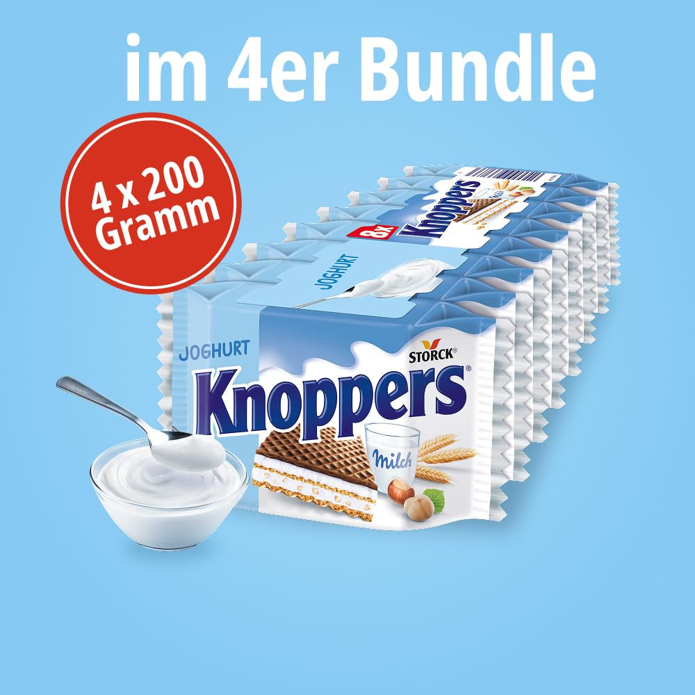 Jogurt – 4 x 200 g – Plasterki wafla nadziewane kremem jogurtowo-nugatowym, orzechami laskowymi i kakao