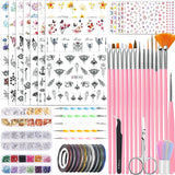 53 Blätter Nagelsticker, zestaw Nail Art Pinsel i Dekorationen, 15 szt. Pinsel, 5 szt. długopisów z kropkami, Strasssteine, Blattgold Für Nagelkunst, Nagel Pailletten, Nagelkunstwerkzeuge Und Dekorationssets