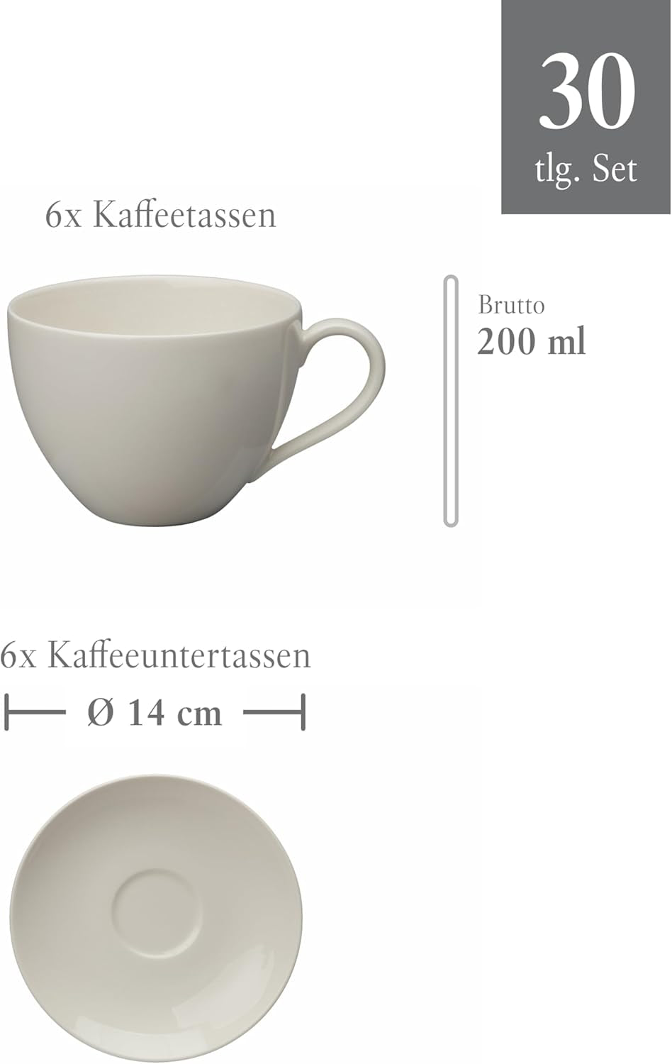 vivo - Grupa Villeroy & Boch - Podstawowy biały 30-częściowy zestaw zastawy stołowej, można myć w zmywarce i kuchence mikrofalowej, Biały zestaw zastawy stołowej, Zestaw do kawy, Ceramika, Talerze, Filiżanki, Porcelana premium