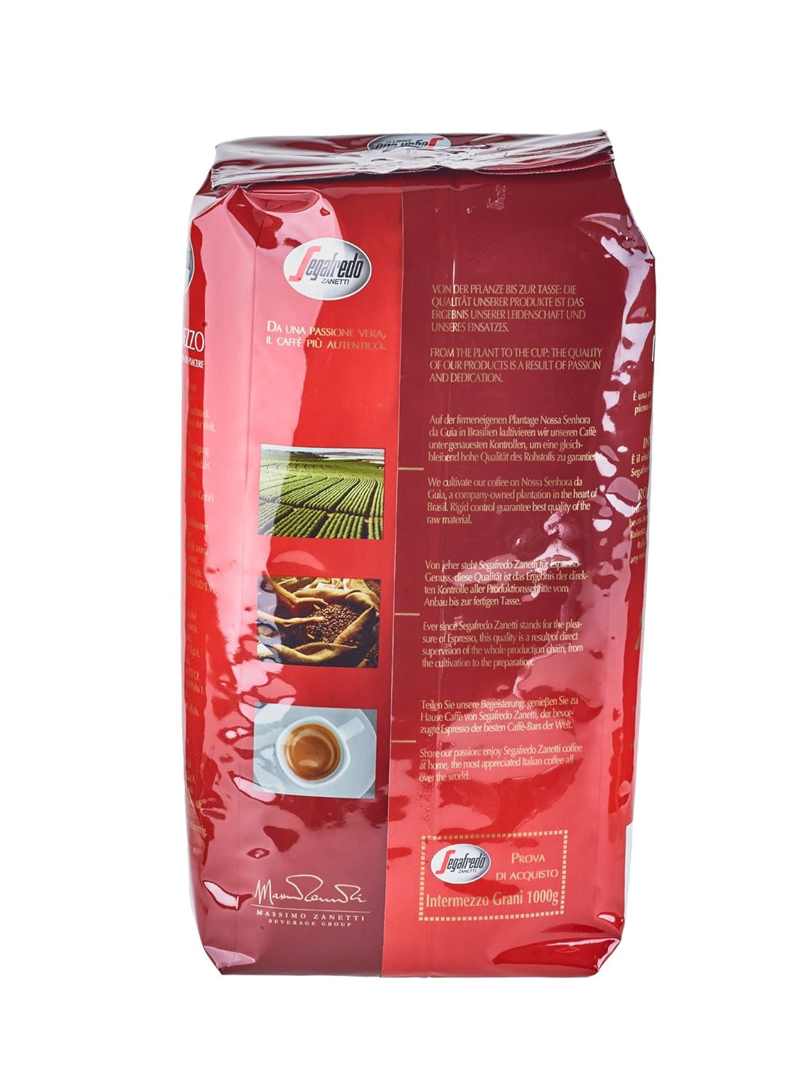 Segafredo Zanetti Intermezzo - Całe ziarna (opakowanie 1 kg) - Geeignet für alle italienschen Kaffeespezialitäten - Kaffeebohnen mit mitteller Röstung, stark und vollmundig im Gesmack