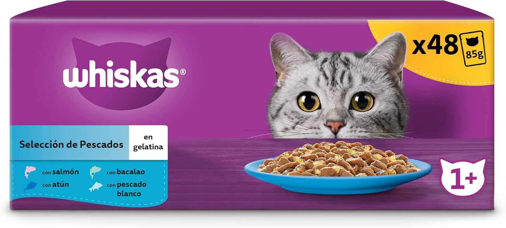 Whiskas Nassfutter für ausgewachsene Katzen, Fischauswahl in Jelly (opakowanie zbiorcze, 4 x 12 x 85 g)