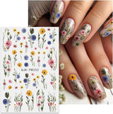 JMEOWIO Nagelsticker Bunte Blumen 9 Blatt Nail Art Naklejka Selbstklebend Nagelaufkleber Frühling Sommer Blumen Dekoration Nageldesign Zubehör