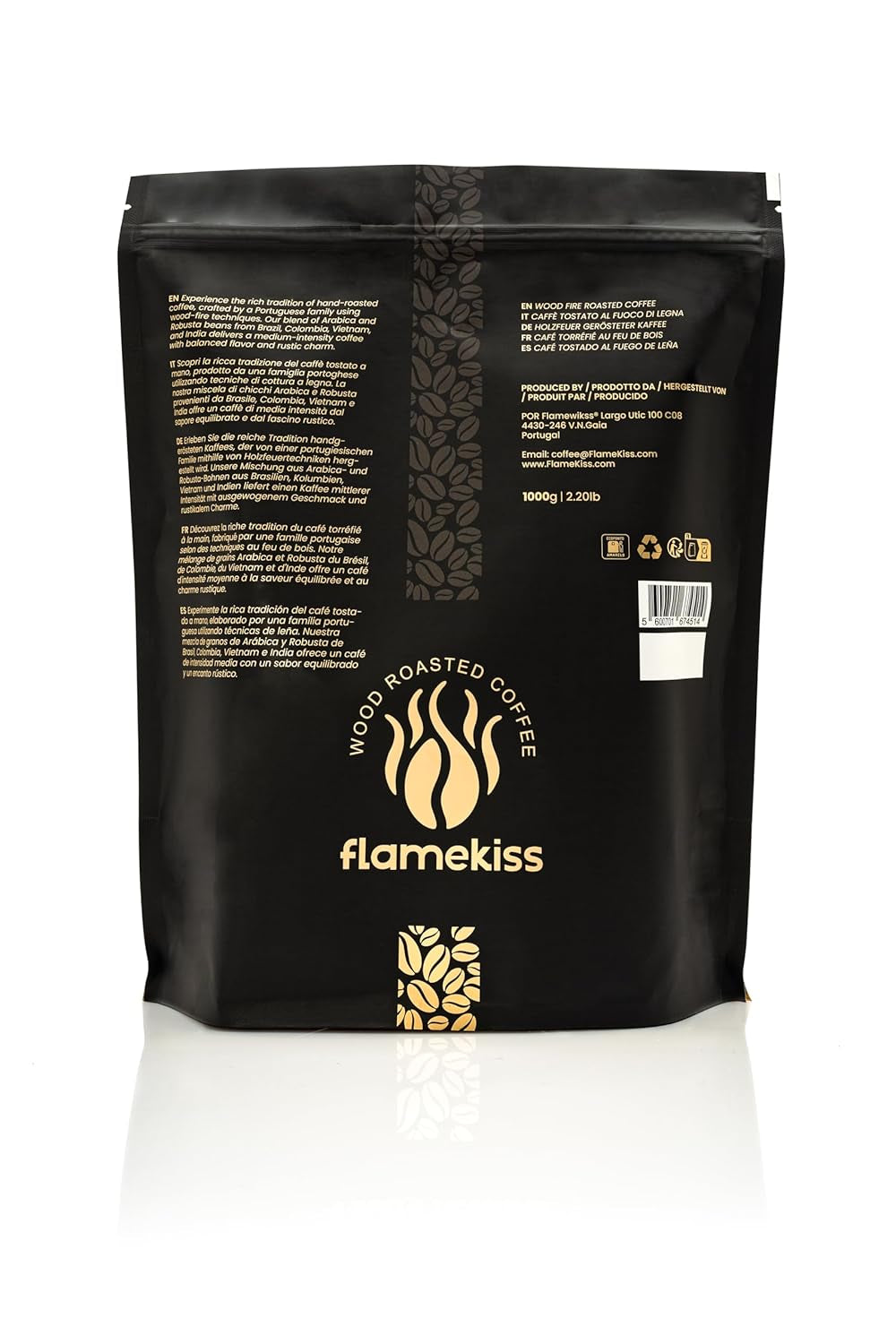 Kawa ziarnista 1kg – Wysokiej jakości ziarna espresso Arabiki i Robusty, ręcznie prażone na ognisku opalanym drewnem, aby zapewnić bogatą i aromatyczną kawę pełnoziarnistą