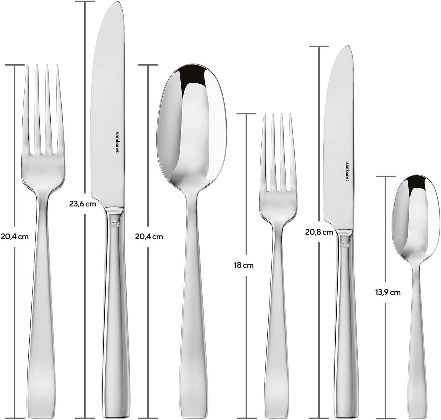 Sambonet 62512-83 Zestaw sztućców płaskich, monoblokowych, 36 sztuk, stal nierdzewna 18/10, można myć w zmywarce Kuchnia Naty Shop