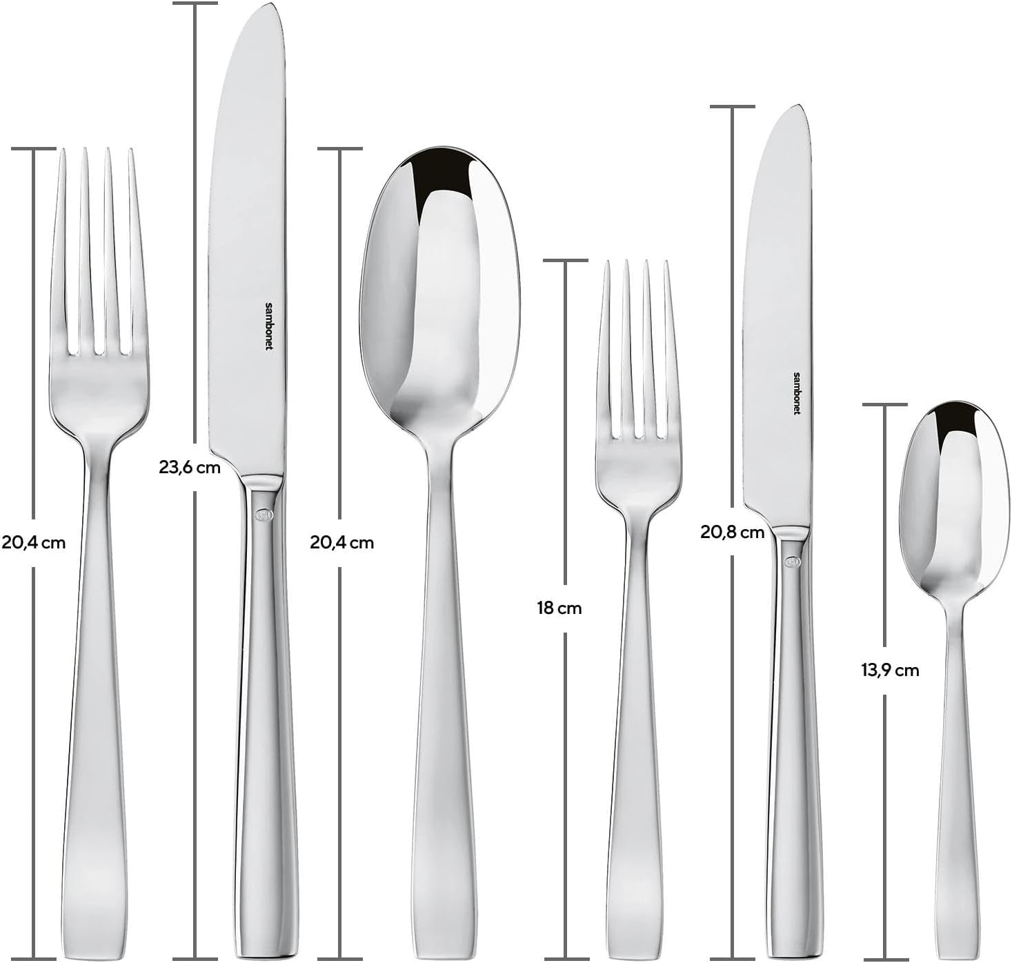 Sambonet 62512-83 Zestaw sztućców płaskich, monoblokowych, 36 sztuk, stal nierdzewna 18/10, można myć w zmywarce Kuchnia Naty Shop