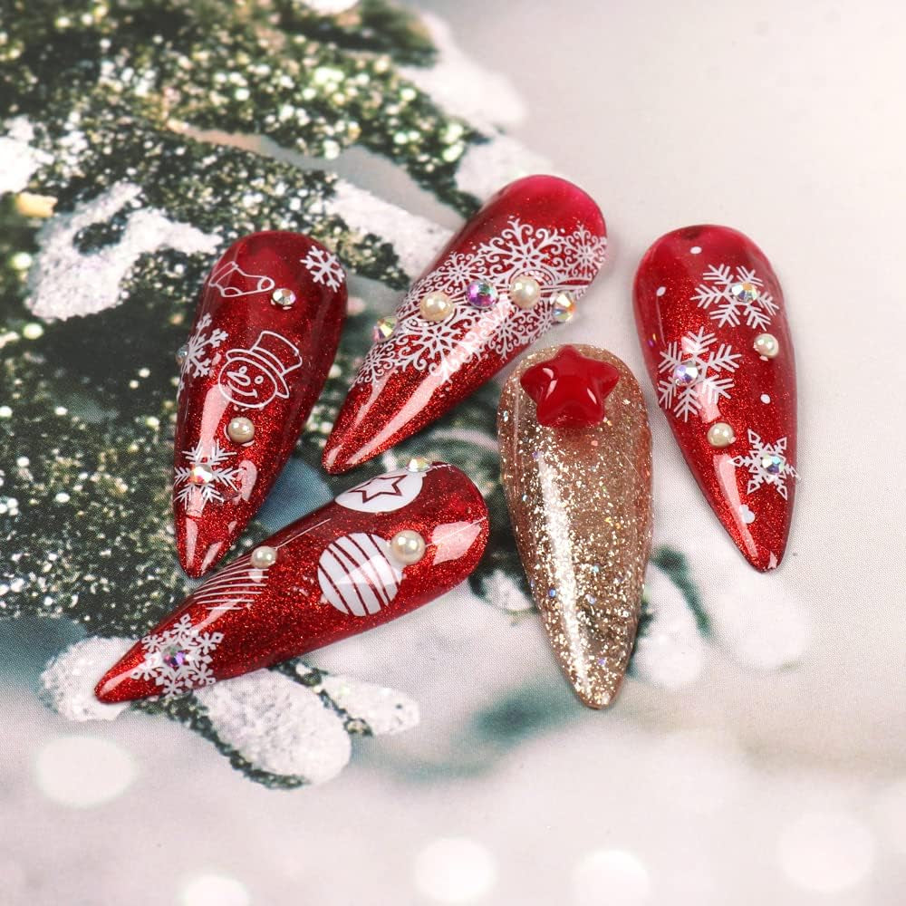 JMEOWIO Nagelsticker Weihnachten 8 Blatt Nagelaufkleber Selbstklebend Weiße Schneeflocken Zimowe naklejki do paznokci Dekoration Nageldesign Zubehör