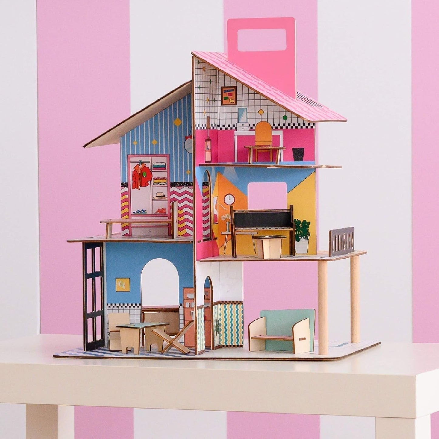 Olivia'S Little World 360 drewniany domek dla lalek dla dzieci 3,5 "lalek i 12 akcesoriów Multicolor TD-13260C domki dla lalek Naty Shop