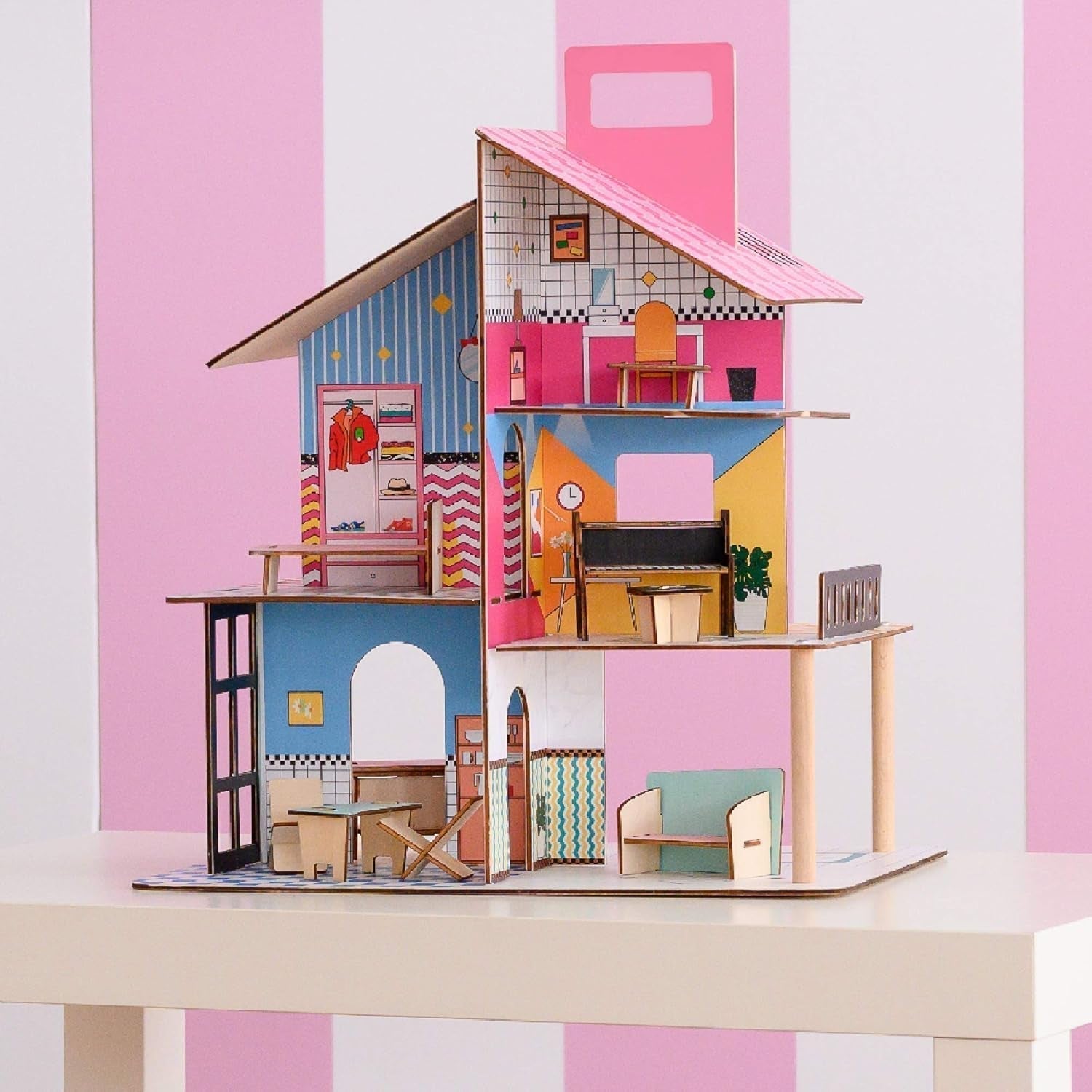Olivia'S Little World 360 drewniany domek dla lalek dla dzieci 3,5 "lalek i 12 akcesoriów Multicolor TD-13260C domki dla lalek Naty Shop