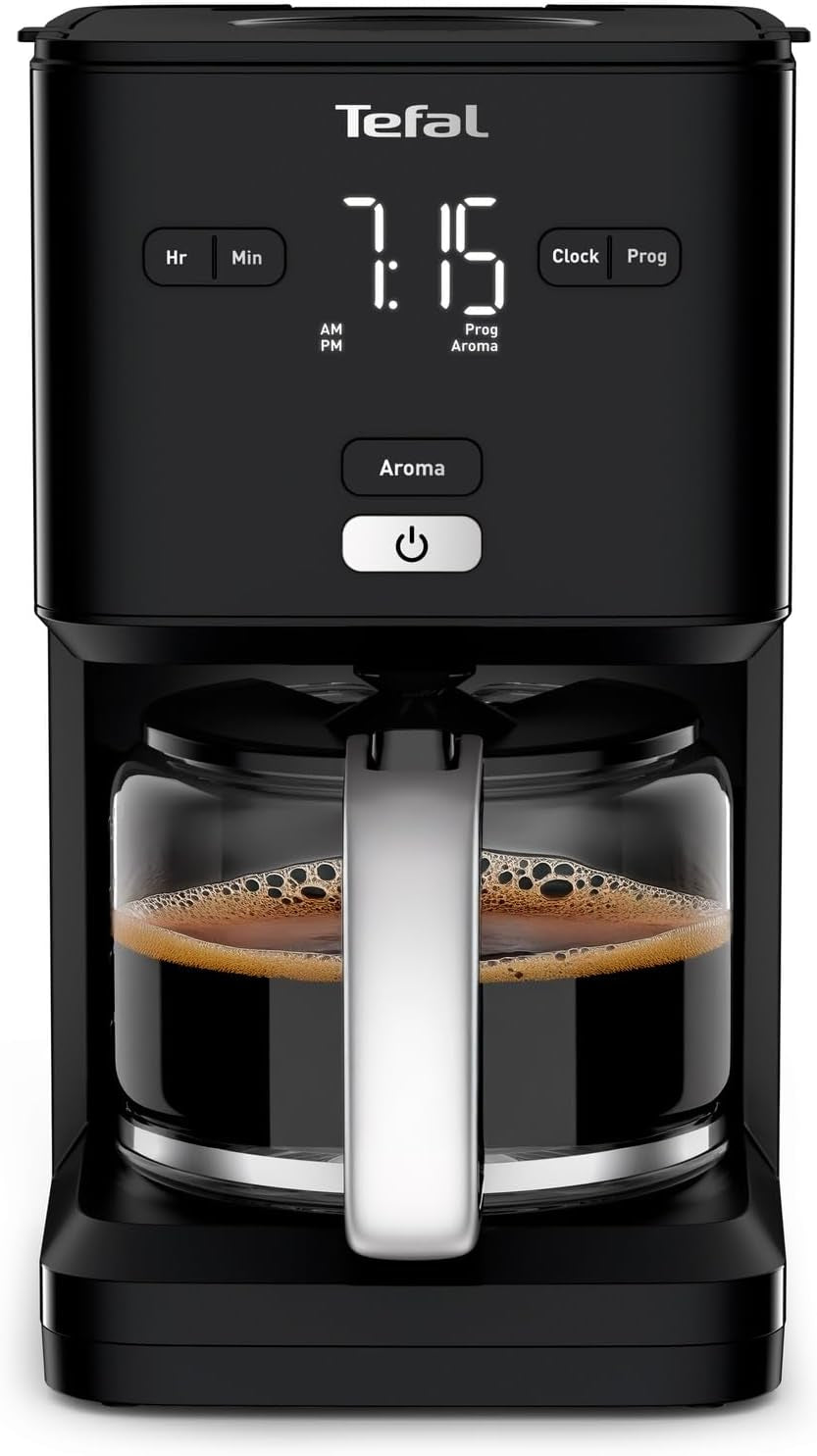 Ekspres do kawy Tefal Smart'n Light z timerem, ekspres do kawy z programowalnym filtrem 1,25 l, funkcja aromatu zapewniająca intensywny aromat, funkcja utrzymywania ciepła, zabezpieczenie przed kapaniem i łatwe czyszczenie, czarny