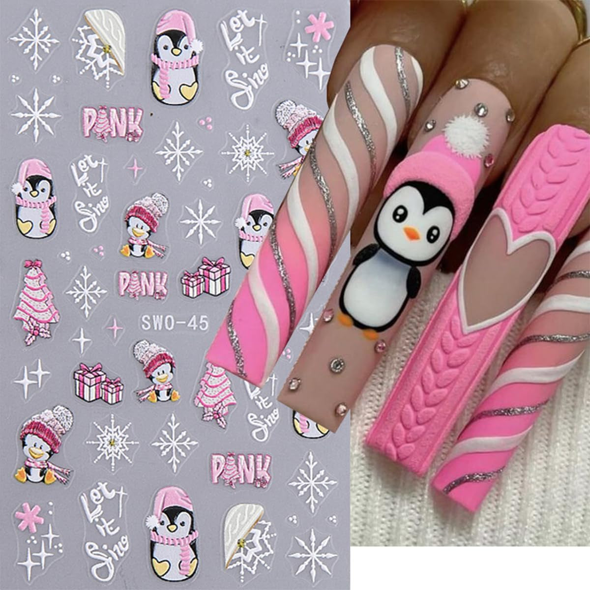 JMEOWIO Nagelsticker Weihnachten 6 Blatt Nail Art Naklejka Selbstklebend Nagelaufkleber Schneeflocke Winterurlaub Niedlich Dekoration Nageldesign Zubehör