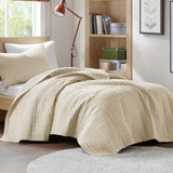 Zestaw kołder Comfort Spaces Kienna, luksusowe podwójne szwy, koc letni, lekki, miękki, pościel przez cały rok, dopasowana poszewka na poduszkę, biały, koc na łóżko king size (264,2 x 228,6 cm), kołdry i kołdry Naty Shop Ivory Twin/Twin Xl (66 "X 90")