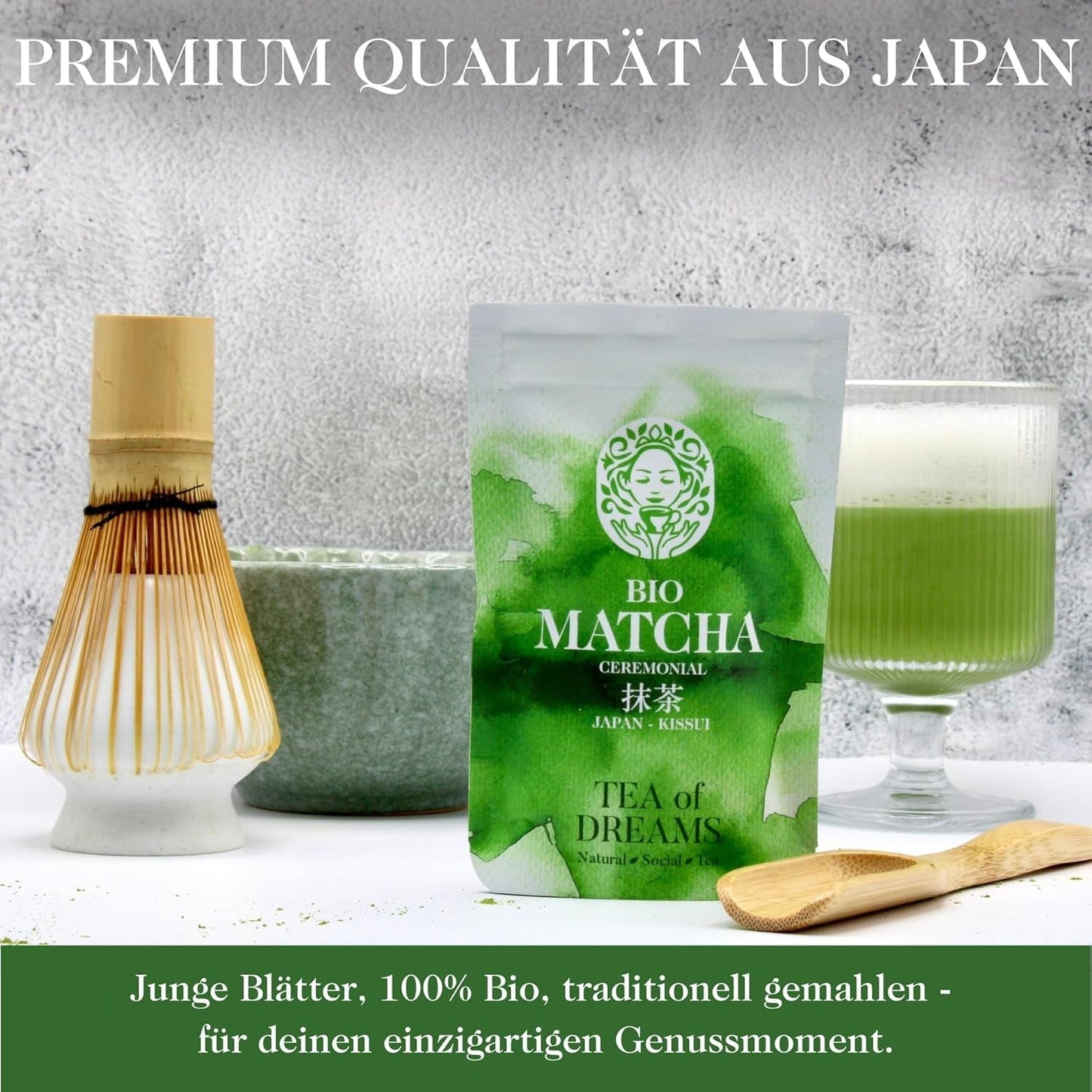 Organiczny proszek Matcha do herbaty i Matcha Latte - Ceremonialna jakość najwyższej jakości z Japonii - Oryginalna zielona herbata Kissui - 30g