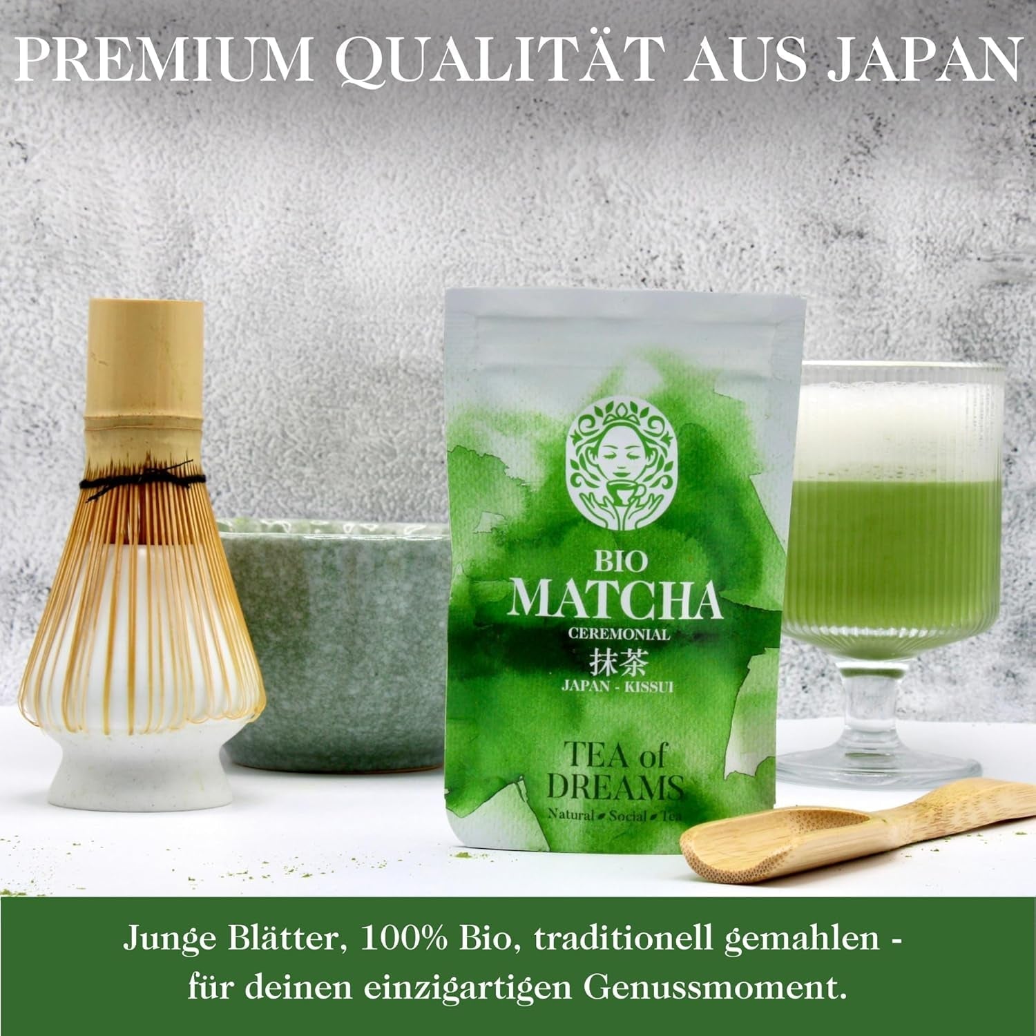Organiczny proszek Matcha do herbaty i Matcha Latte - Ceremonialna jakość najwyższej jakości z Japonii - Oryginalna zielona herbata Kissui - 30g