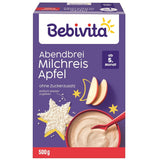 Budyń ryżowy z jabłkami i kaszką wieczorną (4x500g), kaszka mleczna od 5 miesiąca, z cennymi minerałami i witaminami, bez dodatku cukru, bardzo sycąca
