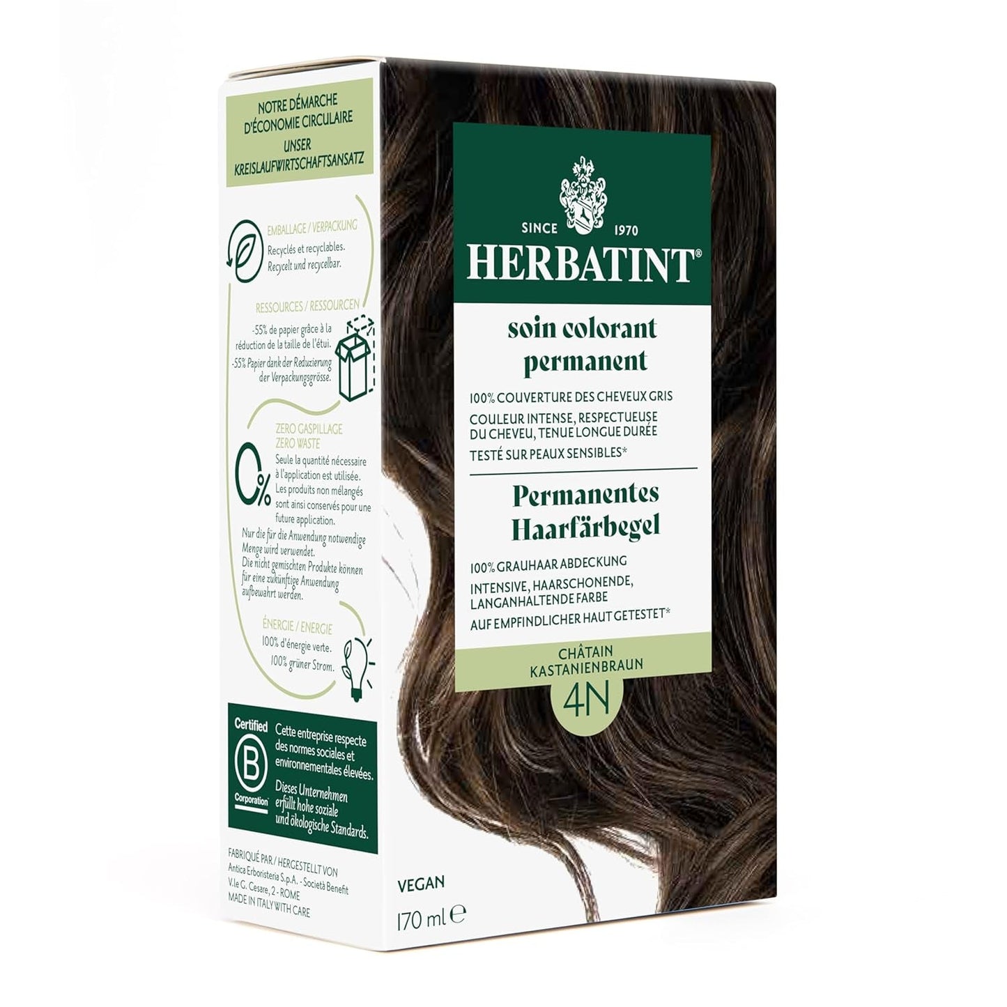 Żel do trwałej farbowania włosów 6N ciemny blond - 170 ml I Bez amoniaku, 100% krycia siwych włosów I Testowany na wrażliwej skórze, z 8 ekstraktami roślinnymi Farba do włosów Naty Shop 4N kasztanowy brąz