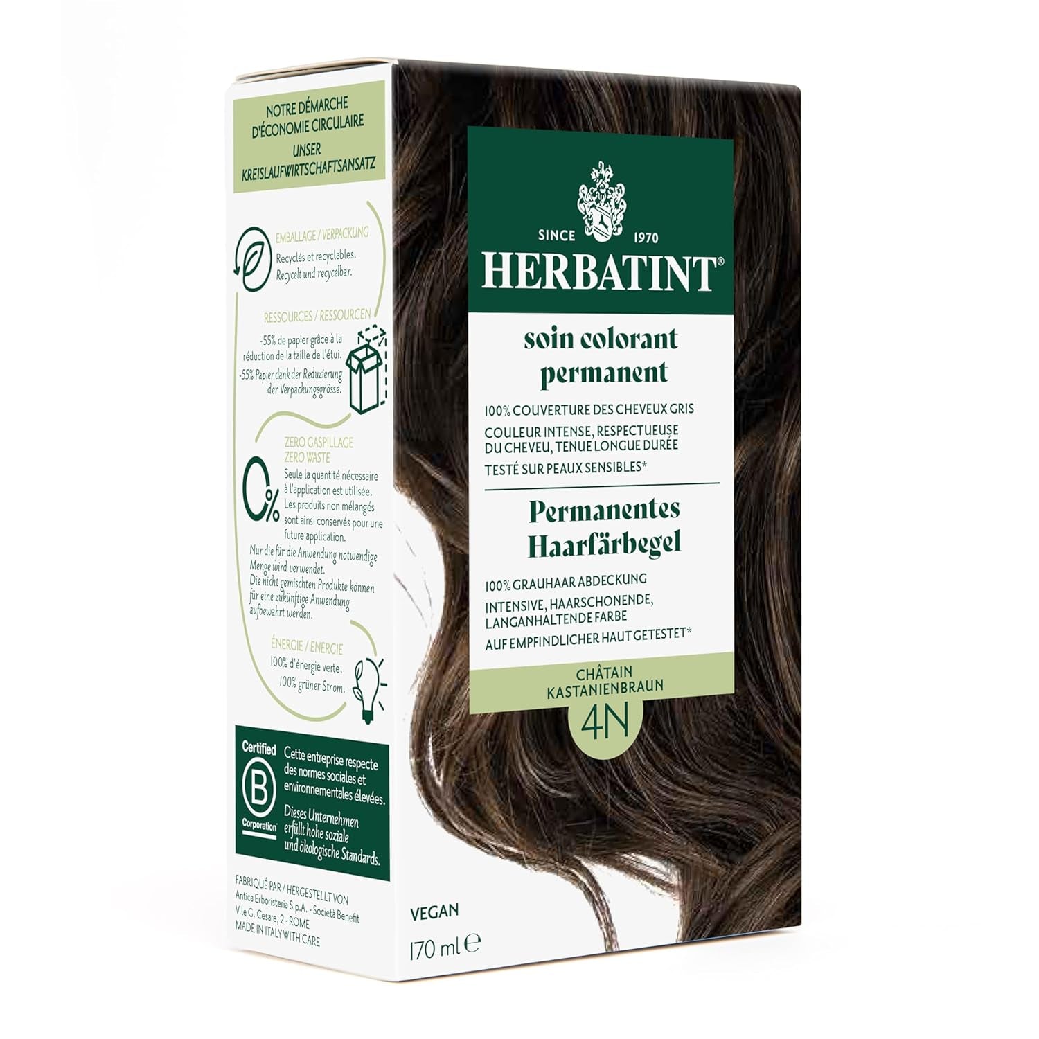 Żel do trwałej farbowania włosów 6N ciemny blond - 170 ml I Bez amoniaku, 100% krycia siwych włosów I Testowany na wrażliwej skórze, z 8 ekstraktami roślinnymi Farba do włosów Naty Shop 4N kasztanowy brąz