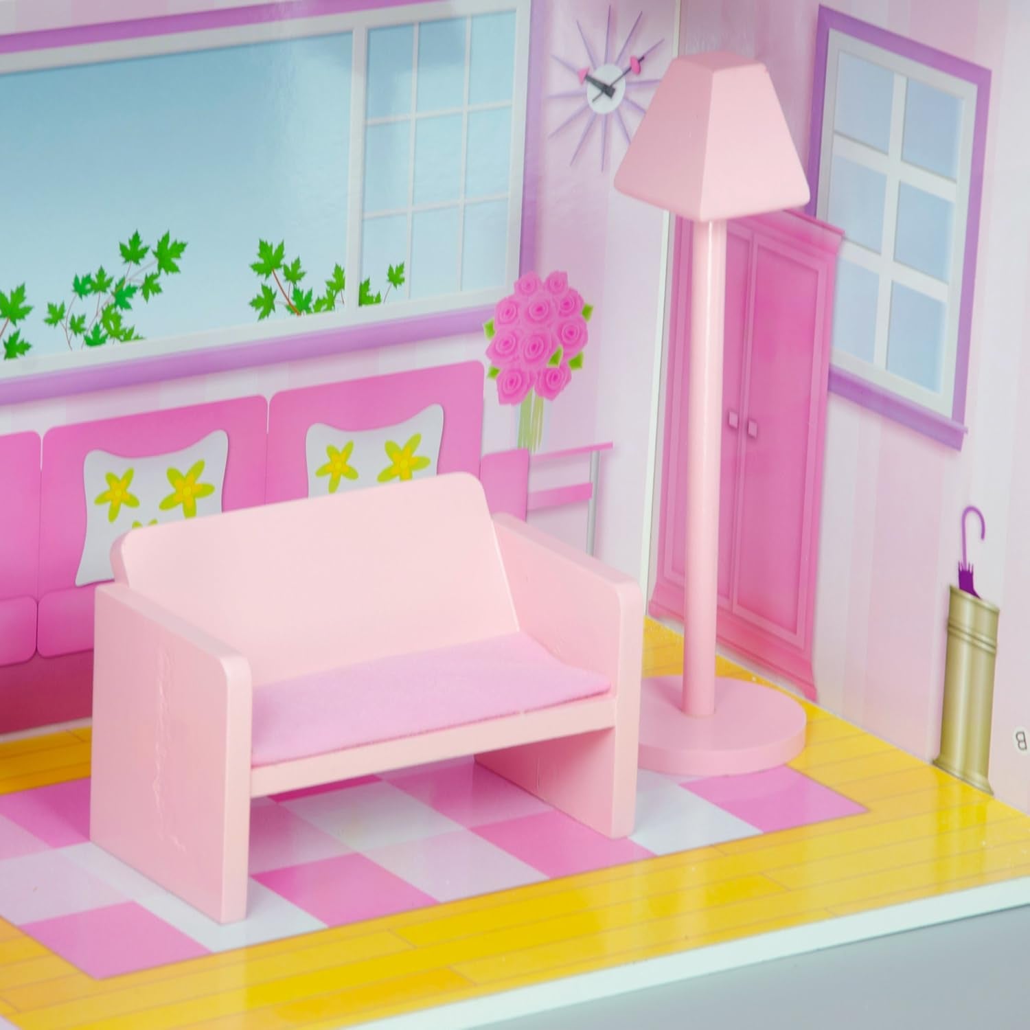 Olivia's Small World Giant Dollhouse, Large Wooden Dollhouse with Furniture and Accessories, 3-Story Dollhouse for Kids, Dollhouse for 12" Dolls, 3 Years + Naty Shop Dollhouses