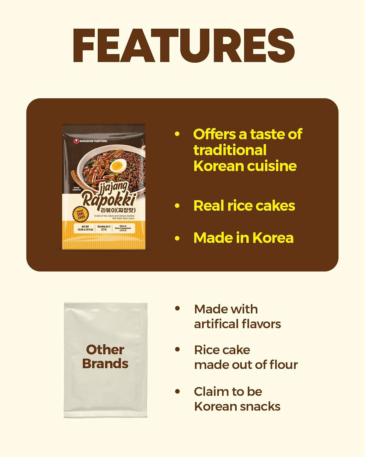 NONGSHIM Rapokki (Jjajang, 400ml) – autentyczne koreańskie jedzenie uliczne, ramen i wafle ryżowe, czarna fasola; szybkie i proste w przygotowaniu, gotowe w 4 minuty