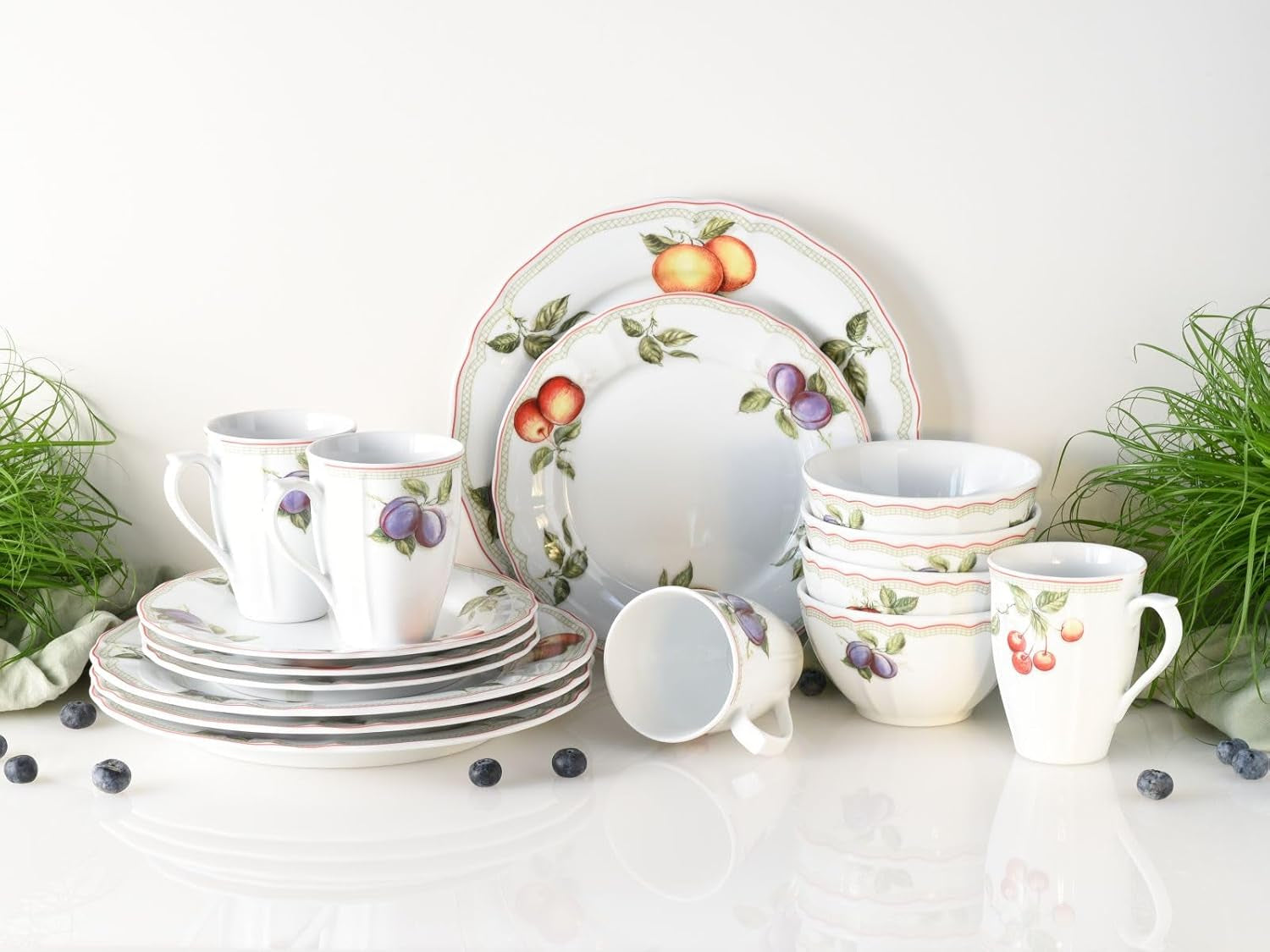 CreaTable, 16999, seria Flora ORCHARD, 16-częściowy zestaw naczyń obiadowych dla 4 osób, serwis porcelanowy, można myć w zmywarce i używać w kuchence mikrofalowej, wyprodukowano w Europie