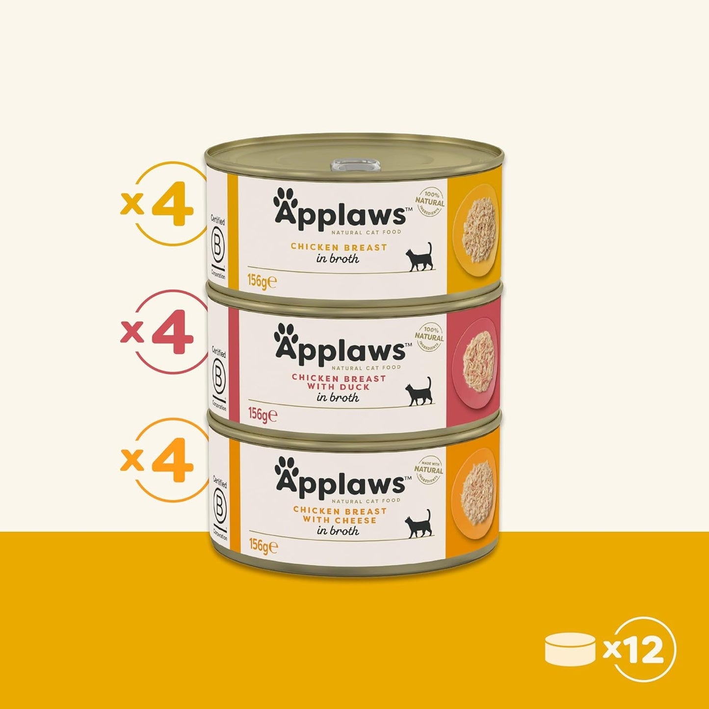 Applaws 100% naturalna mokra karma premium premium dla kotów, kurczak w bulionie, opakowanie zbiorcze - 12 puszek x opakowanie 156 g