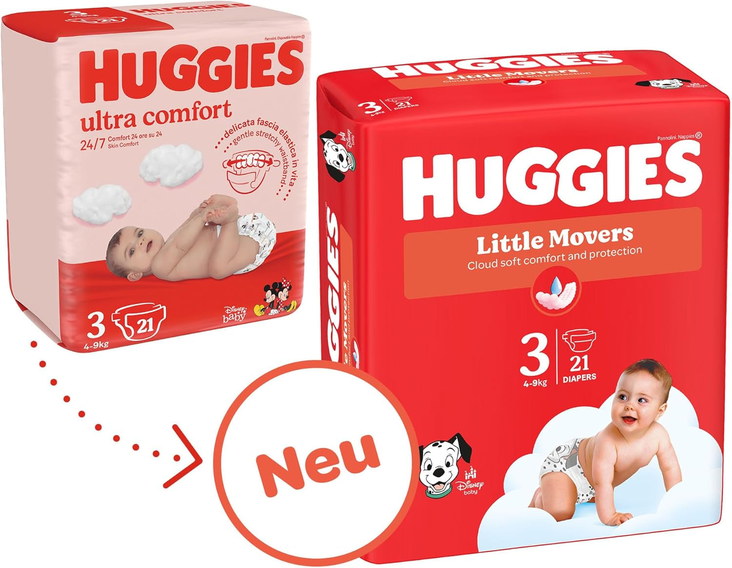 Pieluchy Huggies Little Movers, projekt Disneya, rozmiar 3, 168 sztuk (3 x 56), pudełko miesięczne
