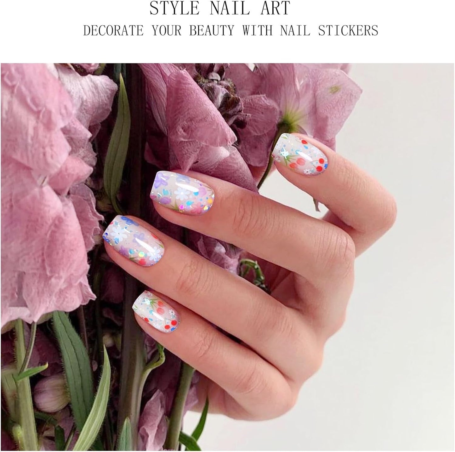 JMEOWIO Nagelfolie UV Härtend Bunter Blumenglitzer Żelowe paski do paznokci UV Nagelsticker Nagelaufkleber Nail Art Dekoration Nageldesign Zubehör