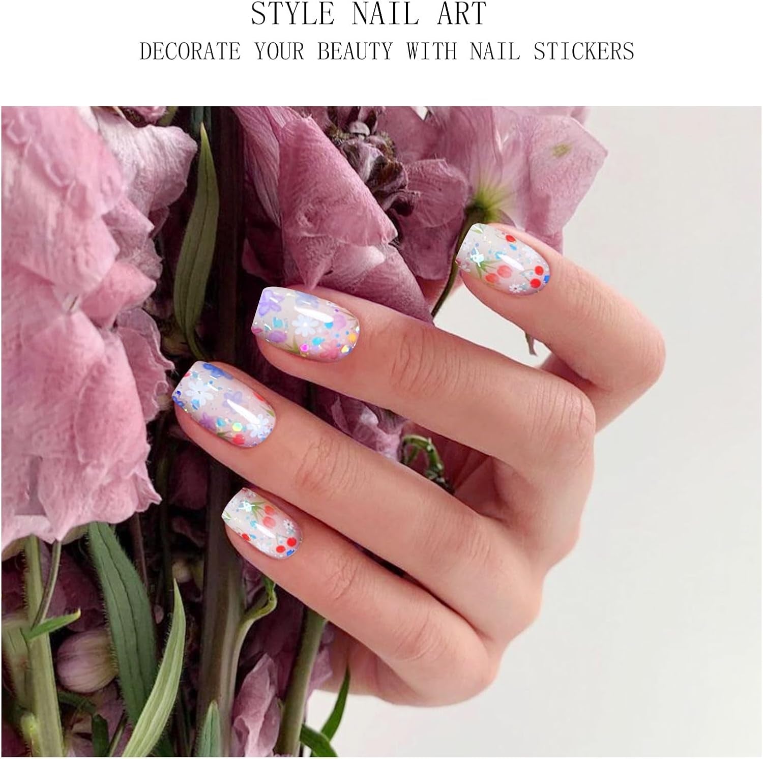 JMEOWIO Nagelfolie UV Härtend Bunter Blumenglitzer Żelowe paski do paznokci UV Nagelsticker Nagelaufkleber Nail Art Dekoration Nageldesign Zubehör