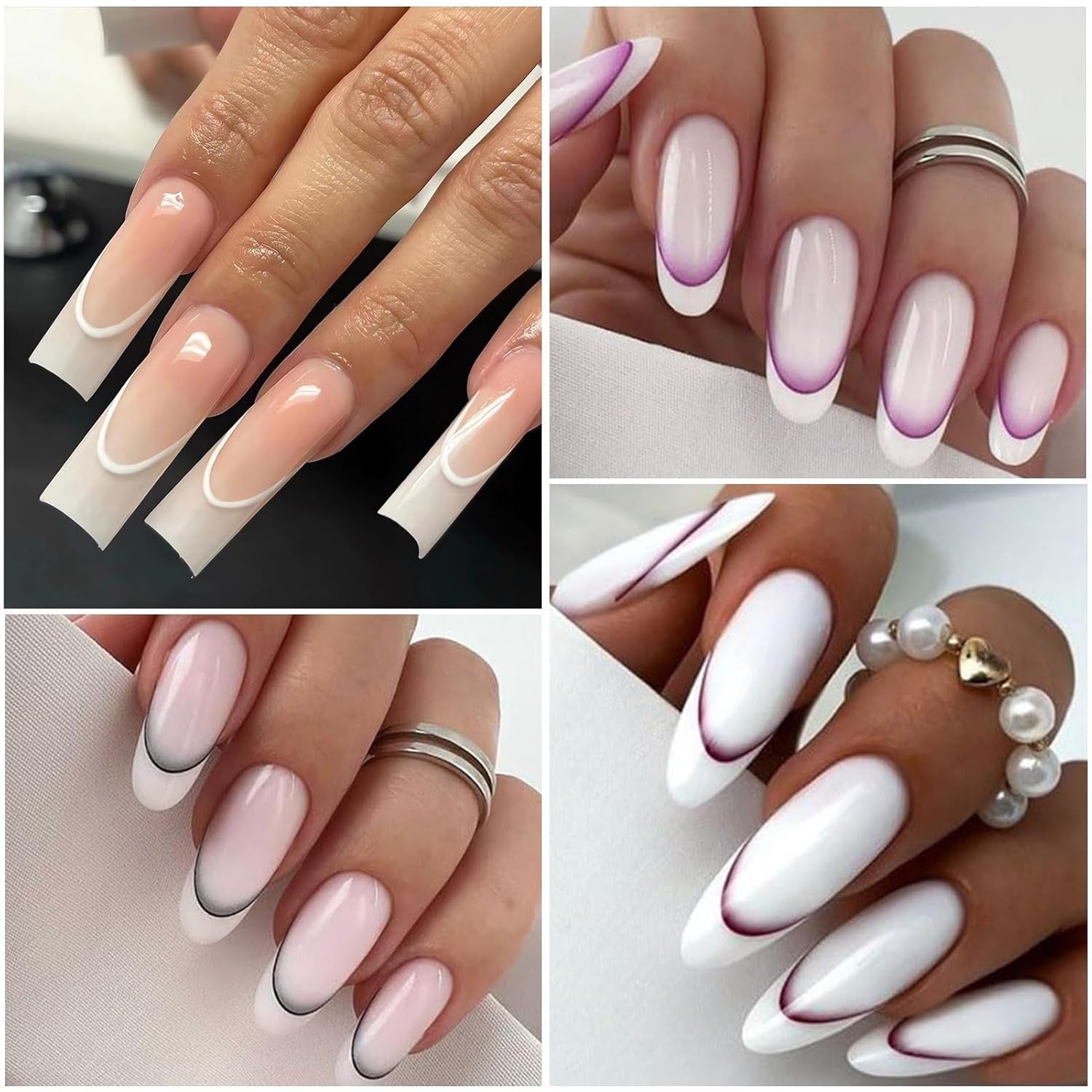 12 Stück French Tip Nagelsticker Selbstklebend Bunte French Nails Schablone Nagelaufkleber Naklejki do paznokci Nageldesign DIY Nägel Zubehör(12 Farben)