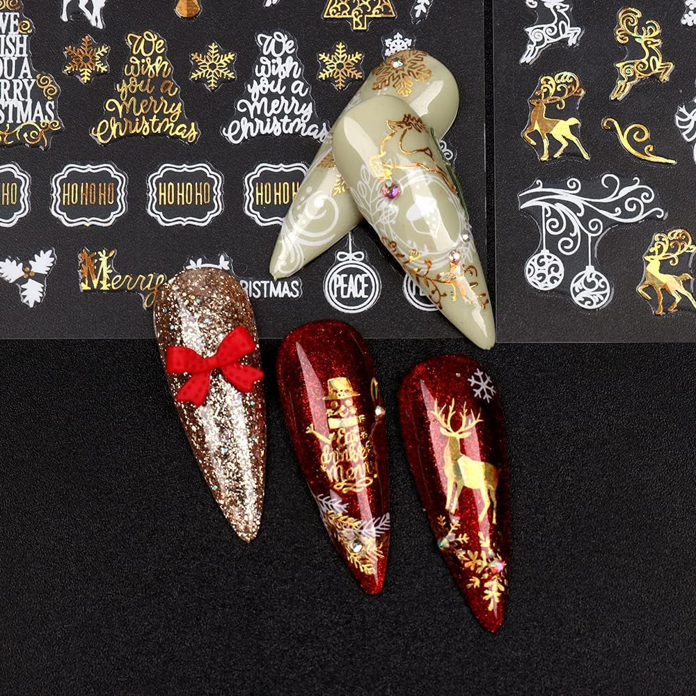 9 Blatt Nagelsticker Weihnachten Nagelaufkleber Selbstklebend Weiß Rentier Schneemann Nail Art Naklejka Dekoration Nageldesign Zubehör