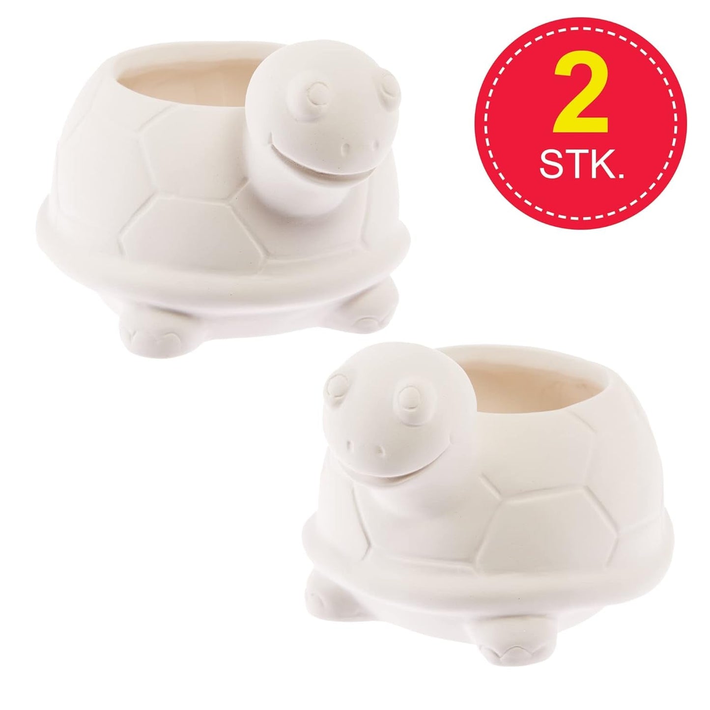 Ceramiczne donice Baker Ross FX594 Turtle - opakowanie 2 sztuk. Pomaluj własną doniczkę