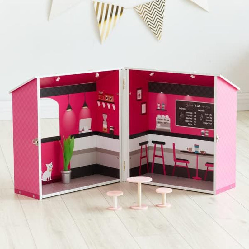 Teamson Kids - Domek dla lalek Dreamland City Café 30 cm - Różowy/Biały/Czarny