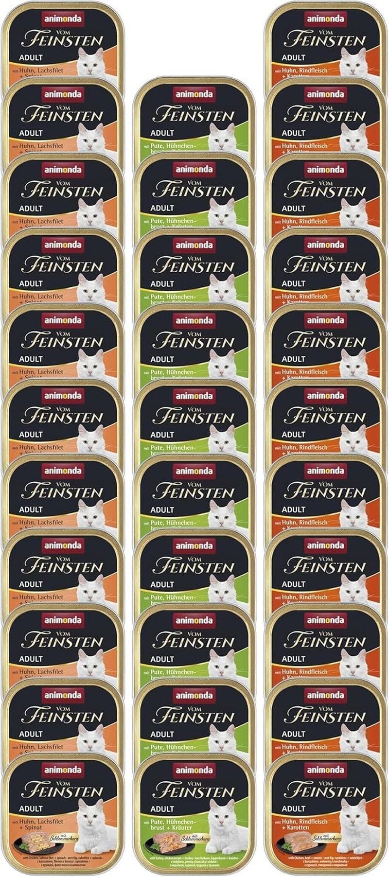 animonda Vom Feinsten Adult Gourmet Variety (32 x 100 g), bezzbożowa i bezcukrowa mokra karma dla dorosłych kotów z nieodpartym smakiem.