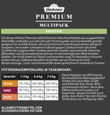 Dehner Premium Katzenfutter Sensitive Multipack, Nassfutter, für ernährungsensible Katzen, je 4 x Huhn / Rind / Pute, 12 x 100 g Torba (1,2 kg)