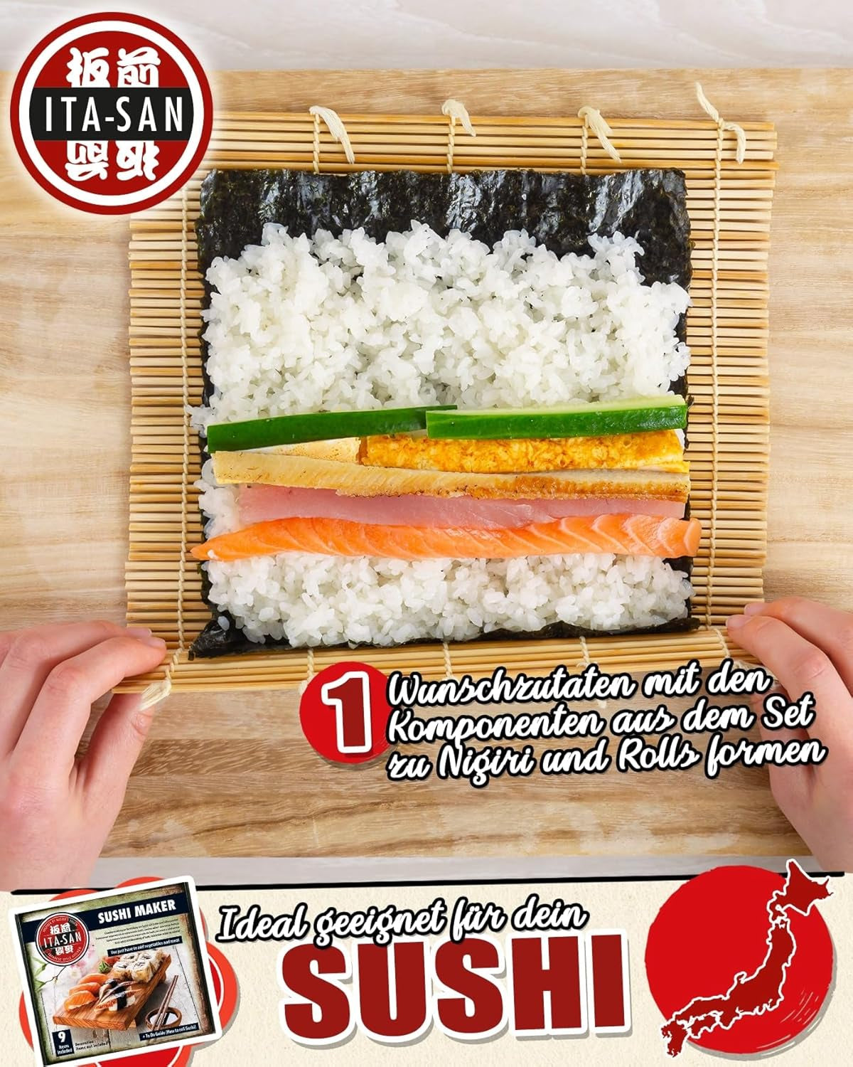 Zestaw do sushi ITA-SAN (9-częściowy kompletny zestaw, idealny dla początkujących, na próbę lub na prezent) 1 opakowanie