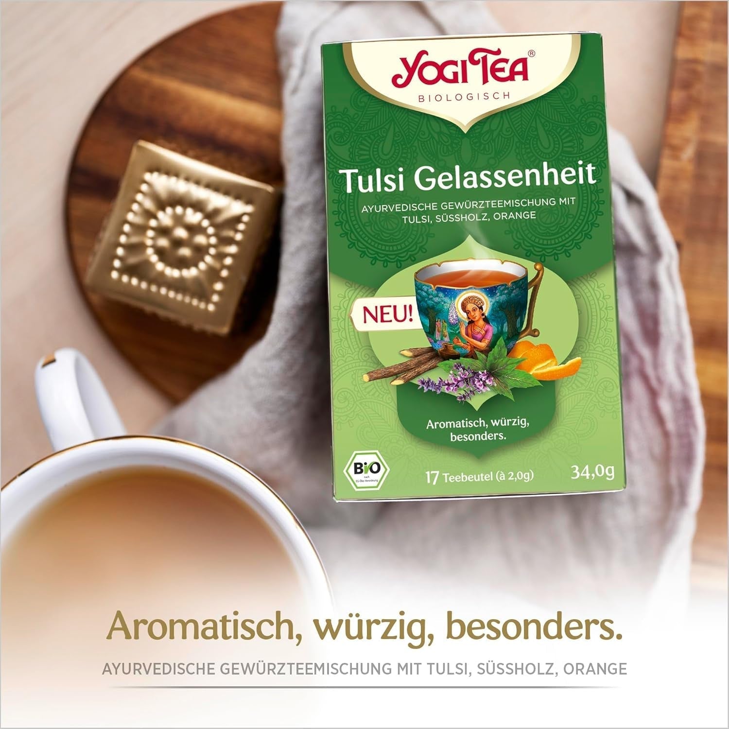 Herbata Yogi - Tulsi Serenity Organiczna ziołowa herbata ajurwedyjska Naturalna mieszanka Tulsi bez kofeiny „Święta” bazylia, lukrecja i pomarańcza Herbata Yogi 3 opakowania 3X17 torebek na herbatę (51 torebek na herbatę)