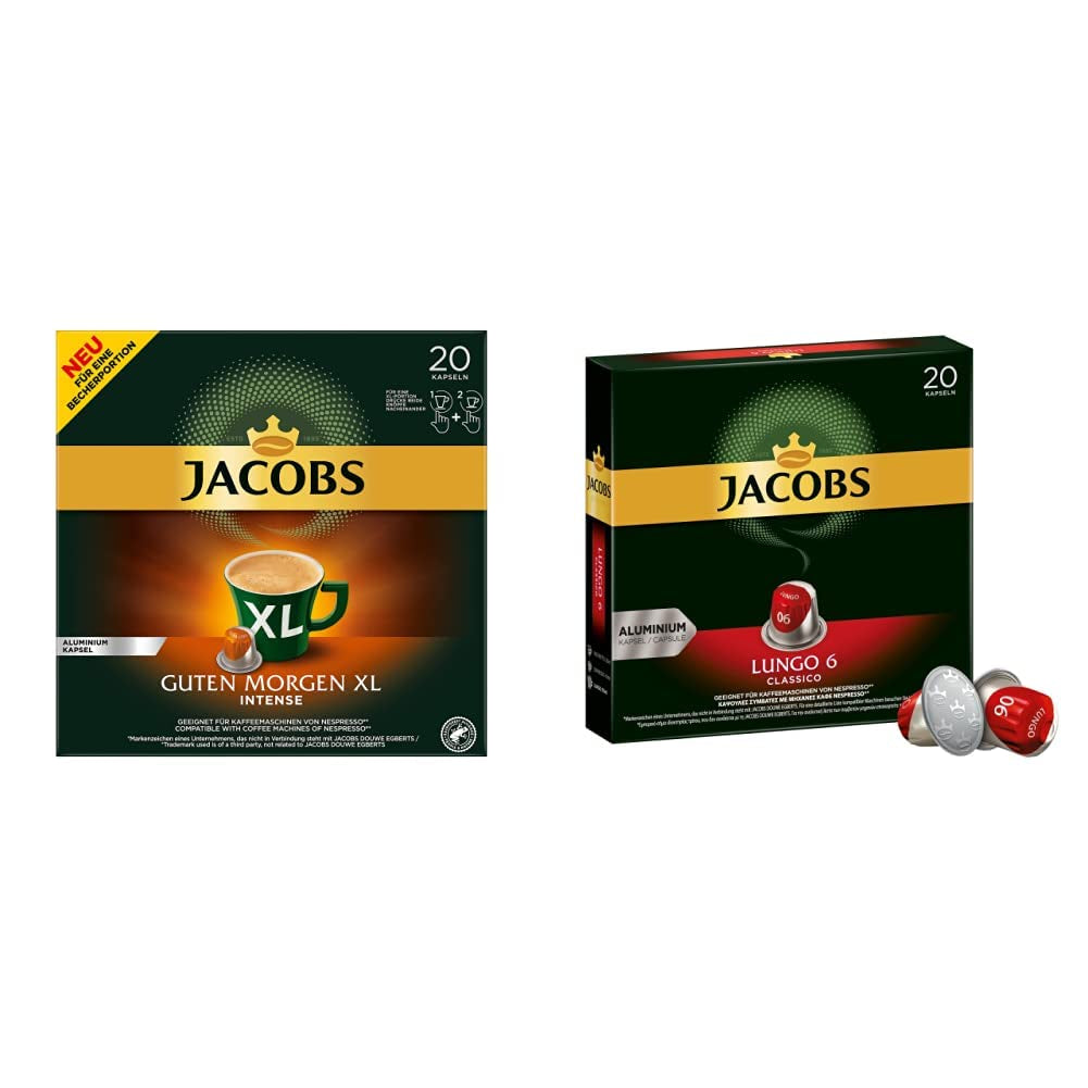 Jacobs Kaffeekapseln Guten Morgen XL Intense - 10er Pack (10 x 20 Getränke) i Kaffeekapseln Lungo Classico, Intensität 6 z 12, 20 Kapseln kompatybilnych z Nespresso®*, 10 x 20 Getränke