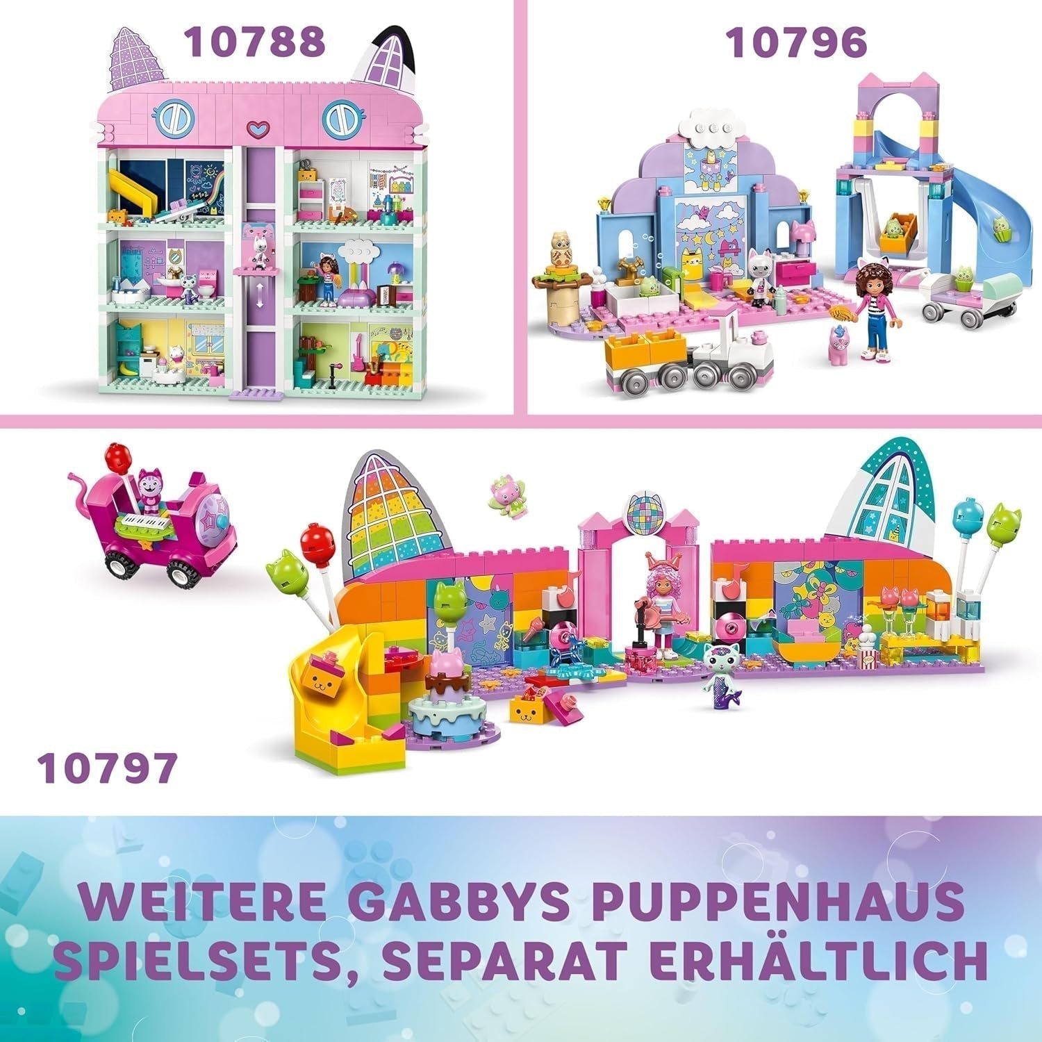 LEGO 4+ Domek dla lalek Gabby Pokój imprezowy Gabby, dyskoteka Zestaw ze zjeżdżalnią i figurkami zwierząt do kreatywnego odgrywania ról, prezent dla dziewcząt i chłopców od 4 lat 10797 Zestawy do budowania Besuche den LEGO-Store