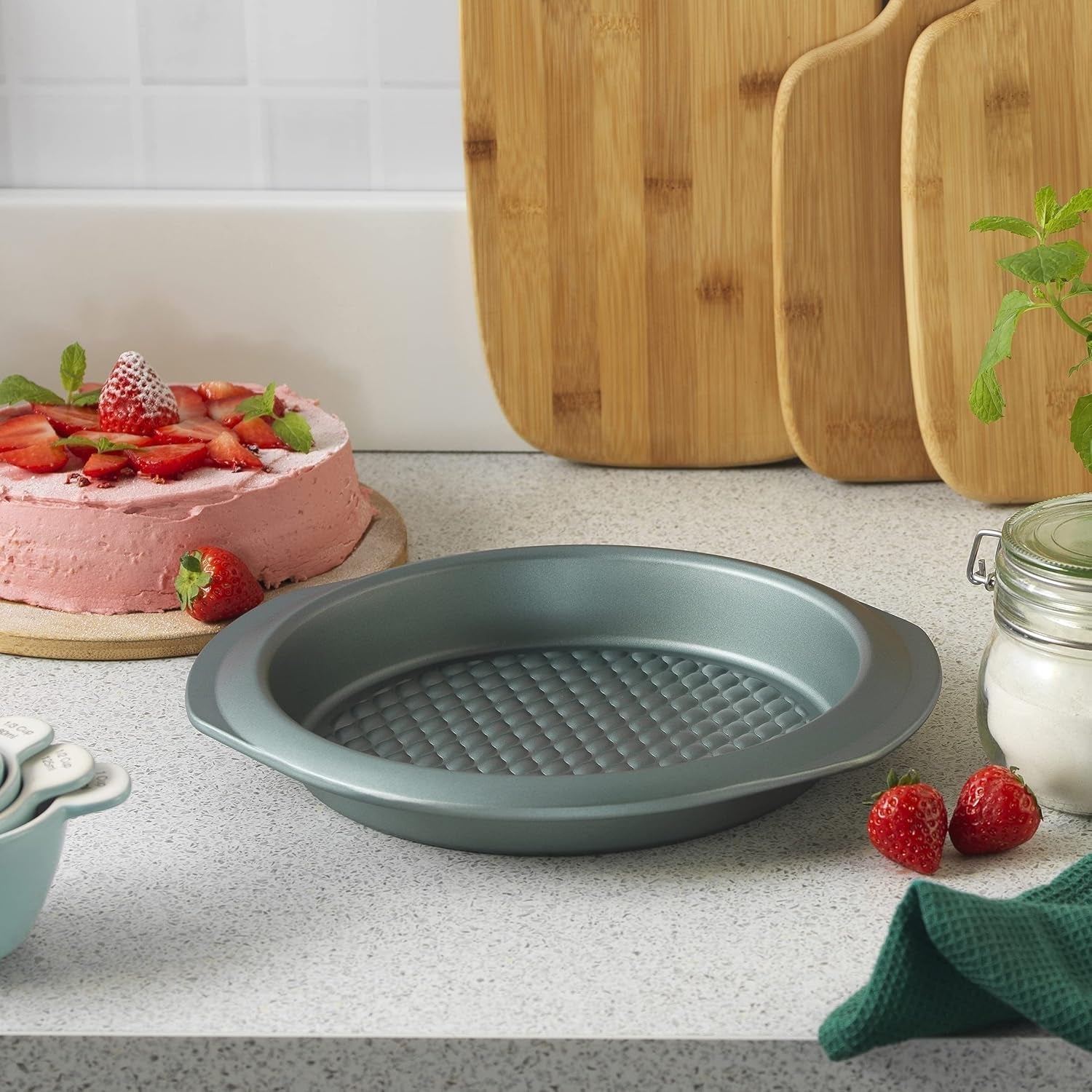 Progress BW09819G2EU7 Shimmer Kollektion, Round Backform Aus Kohlenstoffstahl Mit Antihaftbeschichtung, Ideal Für Pies, Kuchen, Torten Und Quiches, 28 Cm, Grün Formy i blachy do pieczenia Naty Shop