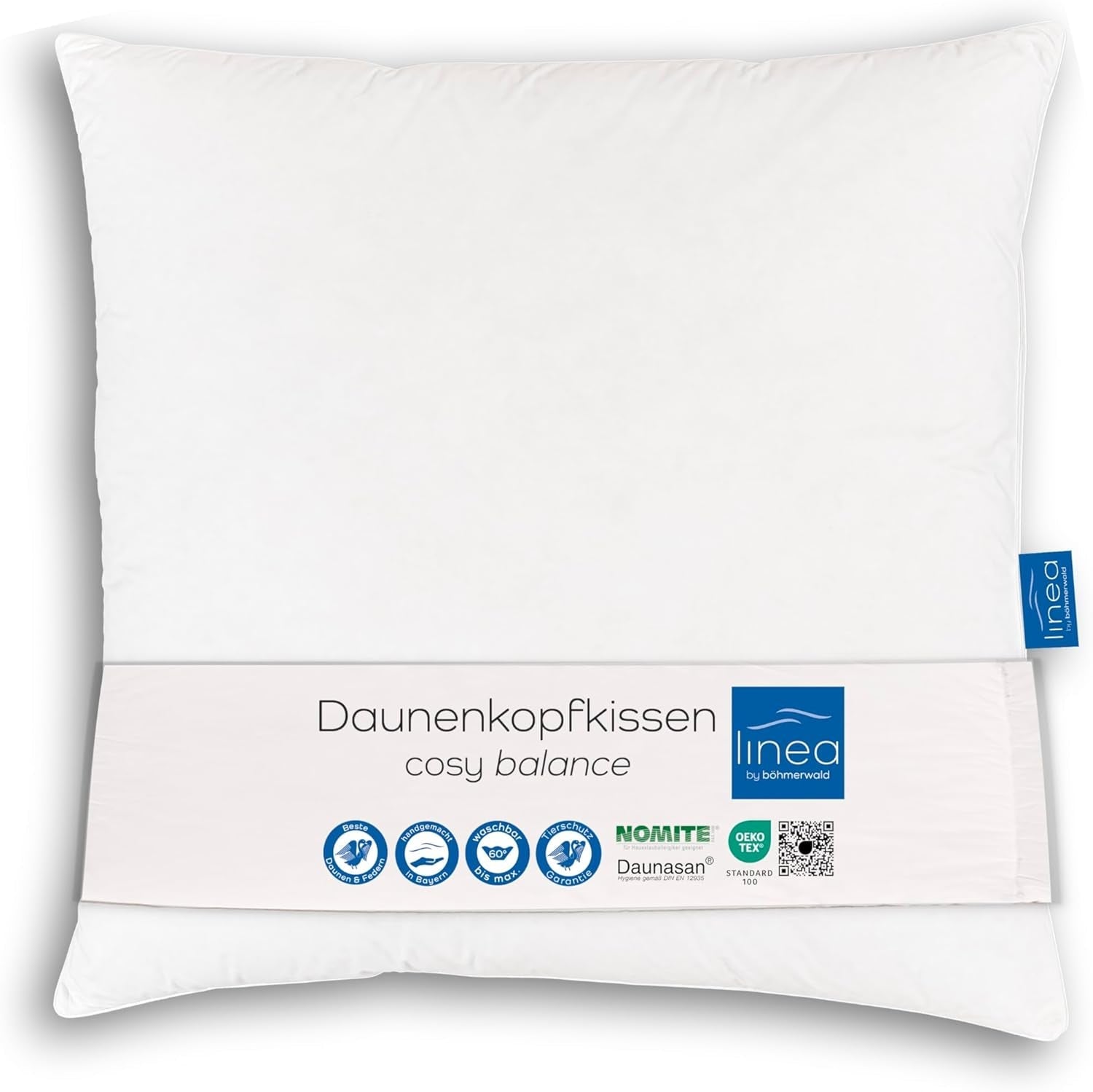 LINEA by Böhmerwald - Cosy - Wysokiej jakości poduszka Balance, 80X80, 70% pierza klasy 1, 30% nowego puchu, odpowiednia dla alergików, można prać w temperaturze do 60°C, wyprodukowano w Niemczech Standardowe poduszki Naty Shop Tytuł domyślny