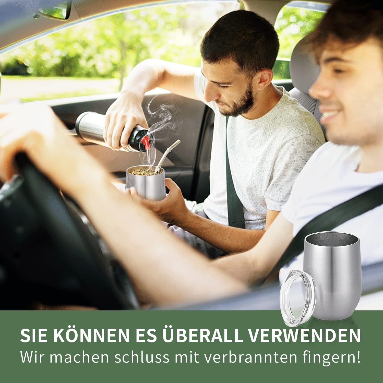 Kubek Modern Mate o pojemności 340 ml, zestaw izolowanych kubków do Yerba Mate o podwójnych ściankach ze stali nierdzewnej, kubek do herbaty Mate z pokrywką niezawierającą BPA, bombille i szczoteczka do czyszczenia (srebrna)
