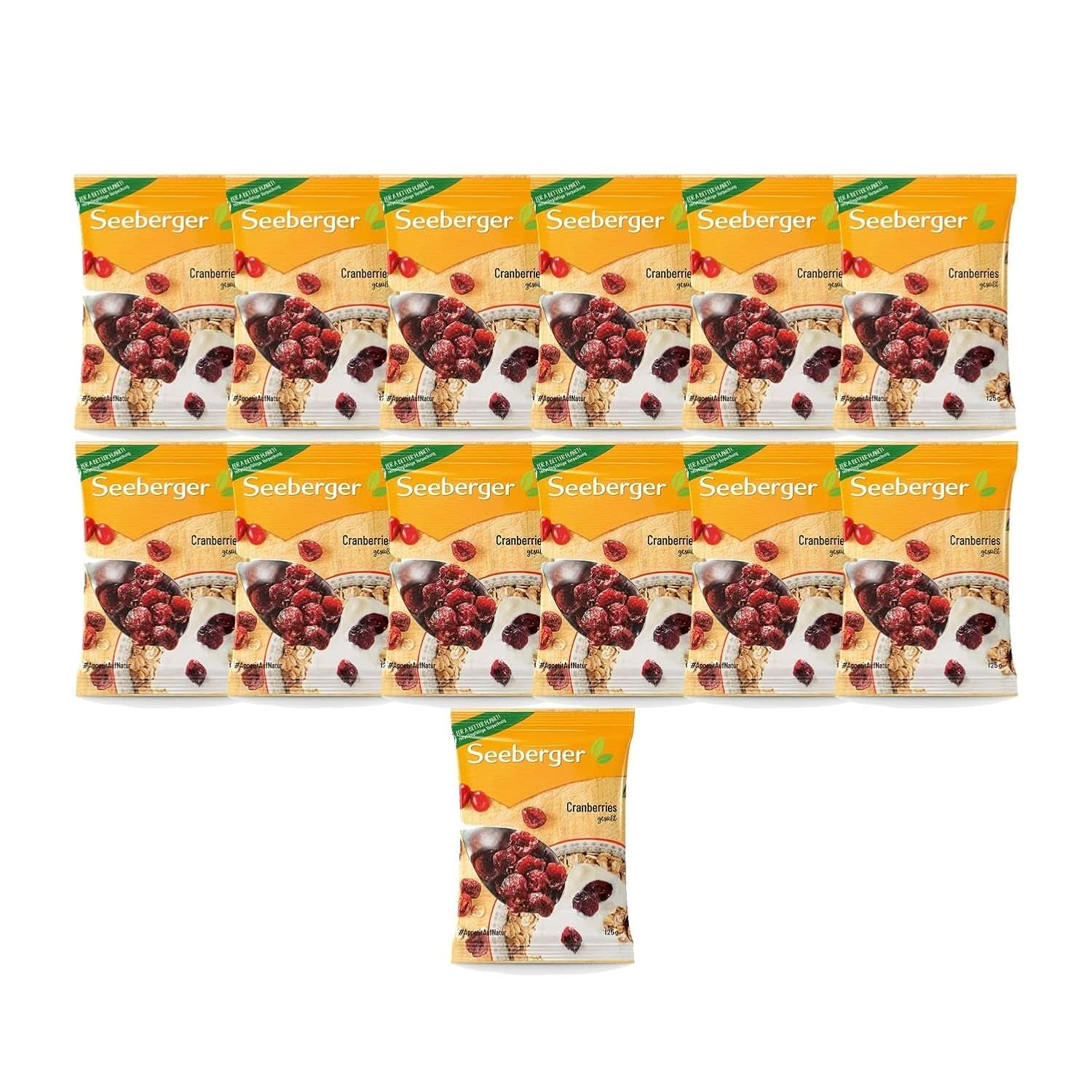 Żurawina Seeberger, Żurawina kanadyjska przekrojona na pół, owocowo-słodka, 13 x 125 gramów Naty Shop Produkty suszone