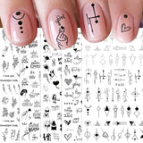 JMEOWIO Nagelsticker Geometria 10 Blatt Nagelaufkleber Selbstklebend Schwarzes Herz Unregelmäßig Geformt Nail Art Naklejka Dekoracja Nageldesign Zubehör
