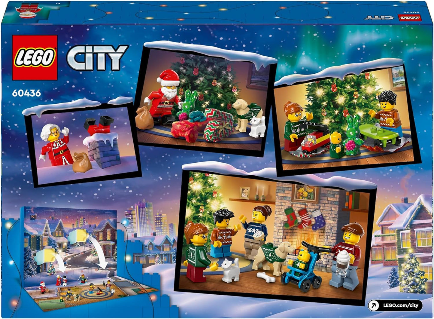 LEGO City Kalendarz adwentowy 2024, prezent adwentowy dla dzieci od 5 lat, 24 niespodzianki, minifigurki w świątecznych kombinezonach, Święty Mikołaj i Pani Święty Mikołaj, prezent na Boże Narodzenie 60436 Zestawy do budowania Besuche den LEGO-Store