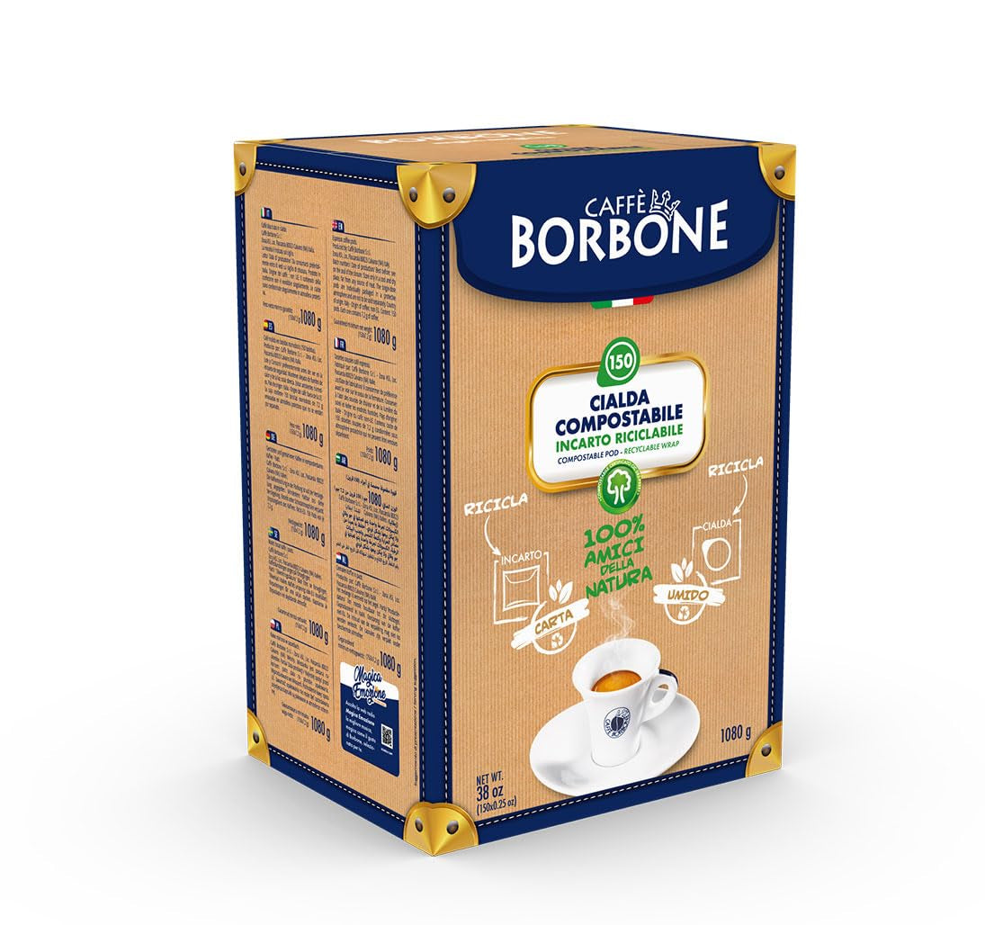 Caffè Borbone Kompostowalne podkładki Kaffeepads, Rote Kaffeemischung - 150 podkładek - Kompatybilne z papierowymi podkładkami ESE System 44 mm