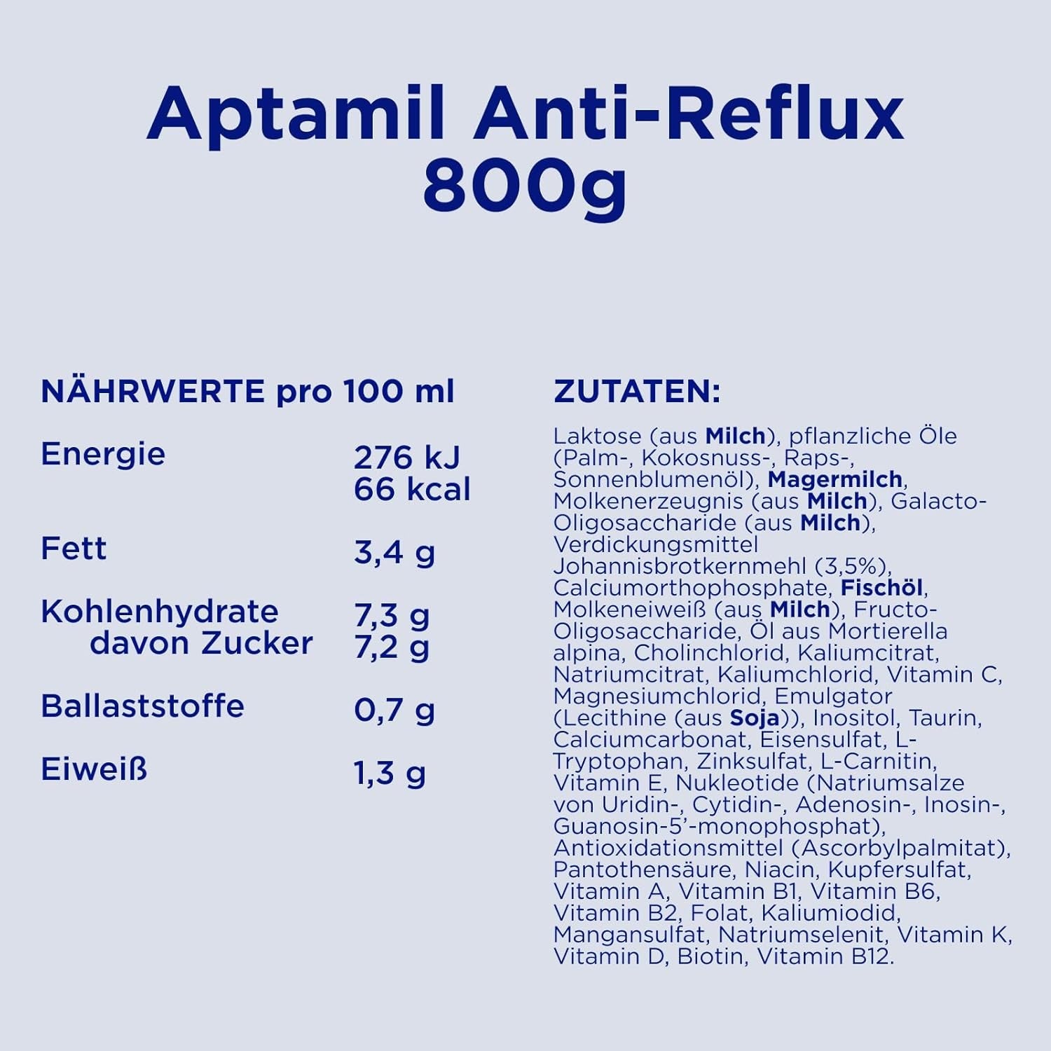 Aptamil Anti-Reflux - Kompletna formuła od urodzenia Zarządzanie dietą Wymioty i zarzucanie pokarmu Pokarm dla niemowląt Mleko w proszku 1 x 800g