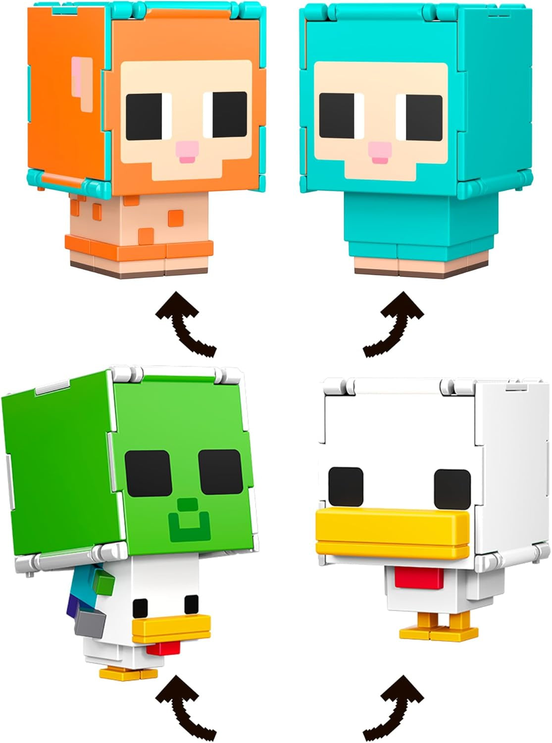 Zestaw 2 zestawów Mattel Minecraft Flippin' Figs, owiec i kurczaków, z figurkami 2 w 1, dużymi głowami i pikselami. Figurki HXK17 Naty Shop