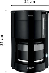 Krups F30908 ProAroma Ekspres do espresso z filtrem i szklaną karafką, pojemność 1,25 l, 10-15 filiżanek, 1050 W, czarny