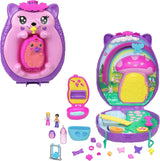 Polly Pocket GKJ64 - Przenośne pudełko kieszonkowe w kształcie ananasa z 8 zabawnymi funkcjami, lalkami Polly i Purple, 2 akcesoriami i arkuszem naklejek; zabawka dla dzieci od 4 roku życia Pupusi Naty Shop Mamma jeżyk dziecko