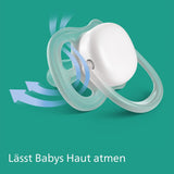 Smoczki Philips AVENT ultra air — zestaw 4 oddychających smoczków niezawierających BPA dla dzieci w wieku 6–18 miesięcy, w tym etui do przenoszenia i sterylizacja, wzór żółwia/wieloryba (model SCF085/66)