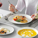 MALACASA 4-osobowy zestaw obiadowy Bone China 16-częściowy zestaw obiadowy Okrągły biały ze złotym brzegiem Zestaw 4 talerzy obiadowych 4 talerze deserowe 4 talerze Suma i 4 miski na płatki zbożowe Seria NORI